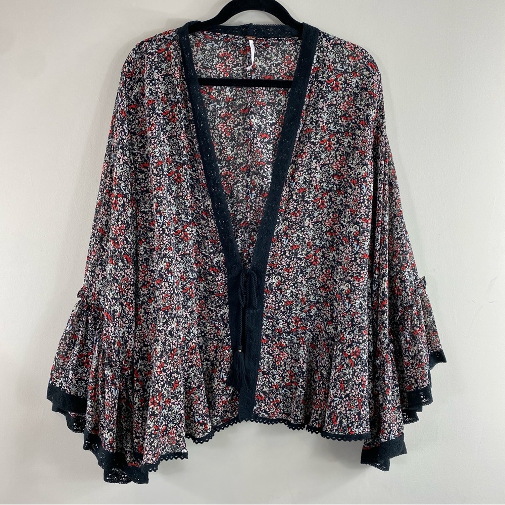 Free People Floral Blouse - Black and Red - Picture 3 of 12
